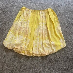 Tracy Reese 100% Silk Yellow Floral Bubble Hem Skirt